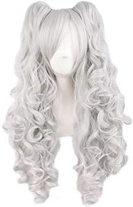 MapofBeauty 28"/70cm Lolita Long Curly Clip on Ponytails Cosplay Wig (Silver Gray)