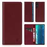 32nd Classic Series 2.0 - Real Leather Book Wallet Flip Case Cover For Motorola Moto Edge (2020), Real Leather Design With Card Slot, Magnetic Closure and Built In Stand - Burgundy