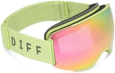 DIFF Alpine OTG Snow Goggles for Women, Over glasses Helmet compatible Full UV400 Protection Anti Fog, Lime Green + Hot Pink Mirror