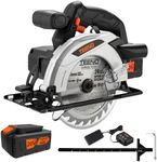 Cordless Circular Saw with 4.0Ah Lithium-Ion Battery TEENO,4000RPM Electric Circular Saw with Electric Brake,Adjustable Cutting Depth and Angle,Max38mm (45°),54mm (90°) (Two Batteries)
