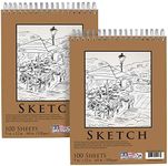 U.S. Art Supply 9x12" Sketch Pad Pack of 2, 100 Sheets Each, 60lb, Acid-Free - For Sketching, Drawing, Graphite, Colored Pencils - For Adults, Students