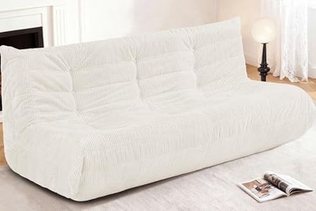 Cansunna Bean Bag Chair,Giant Beanbag Chairs for Adults,Comfy Large Fireside Chair Lazy Sofa,Corduroy Bean Bag Lounger with Memory Foam Filled,Floor Sofa Couch for Home,Living Room (Beige, 3-Seater)