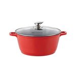 SQ Professional NEA Die-Cast Aluminium Stockpot 3-Layer Non-Stick Coating Stew Pots Induction Casserole Pan Tempered Glass Lid with Steam Vent (Red, 20cm)