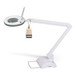 Lumeno 7213GR LED Magnifying lamp, 127 mm Glass Lens, 950 Lumen, 3 diopters, Workstation & Cosmetic lamp, for Beauty Salon, hobbyist, as Reading aid, Magnifying Glass with Table Stand 6180WS