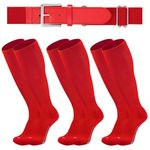 Londkaron Youth Elite Baseball/Softball Socks & Belt Combo (3 Pairs of Socks with 1 Belt), Red, Medium