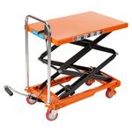 330 Lbs Hydraulic Double Scissor Lift Table, 50 Inch Lifting Height, Anti-Slip Surface, 4 PU Safety Casters, Heavy Duty Rolling Cart for Warehouse, Garage, Construction & Home
