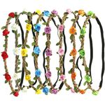 8 PCS Flower Crown for Girls, Flower Girl Headpiece,Multicolor Flower Headband Women Girl Bohemian Flower Crown Garland Headpieces Flower Hair Band for Bridal Wedding Party Beach Travel Festival