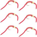 The Fly Fishing Place Trout Nymph Fly - San Juan Worm Power Bead 1/2 Dozen Gold Bead Red V-Rib Hook Size 14 - Set of 6 Fly Fishing Flies