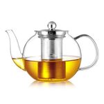 CNGLASS 600ml/20.3oz Glass Teapot with Removable Infuser,Clear Tea Kettle Stovetop Safe,Blooming and Loose Leaf Tea Maker
