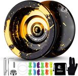 Dual Purpose Yoyo - N11 Black Golden Responsive & Unresponsive Yoyo Alloy YoYo with Yoyo Glove, Yoyo Bag, Yoyo Strings