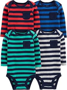 Simple Joys by Carter's Unisex Babies' Long-Sleeve Thermal Bodysuits, Pack of 4, Stripe, 6-9 Months