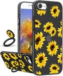 Toycamp for iPhone 6/6S/7/8/SE(2020/2022) Case for Women, Sunflower Cute Flower Floral Print Girly Design for Girls Teens Case with Ring Kickstand Cover for iPhone 6/6S/7/8/SE, 4.7 inch, Black