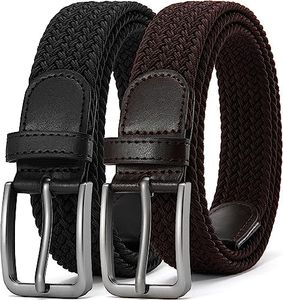 DOOPAI Elastic Braided Belt for Men 2 Pack, Stretch Woven Belt, casual Fabric Golf Belt, Black and Brown Belts Tight Performed Stretch Design Width 1 3/8" for golf pants jeans, Gift Box