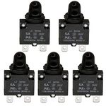 RKURCK AC 125/250V Push Button Reset 5A Circuit Breakers Thermal Overload Protector with Quick Connect Terminals and Waterproof Button Black Cap(5 Pcs）