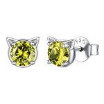 ChicSilver Cute Cat Earrings Hypoallergenic Round Peridot Cat Stud Earrings 925 Sterling Silver Small Dainty August Birthstone Ear Jewelry for Women Cat Lovers