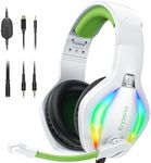 Krysenix PG1 Gaming Headset for PS4/PS5/PC/Xbox One, USB Headset with AI Stereo Microphone Sound, Computer Headset with 3.5mm Jack & RGB Light White+Green