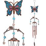 Butterfly Wind Chimes - Wind Chimes for Outside Deep Tone 34 inches 5 Aluminum Tubes, Birthday, Anniversary, Butterfly Gifts for Mom, Grandma, Daughter, Decoration for Home, Garden, Patio, Backyard