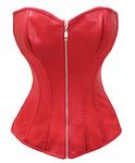 bslingerie® Womens Faux Leather Zipper Front Bustier Corset Top, Red, Large