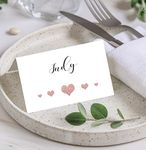 Pack of 10 Personalised Place Cards Wedding Name Meal Table Setting Sparkly Pink Heart Effect PC17