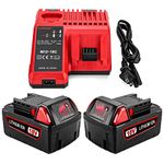 Energup 2Pack 6500mAh 18V for Milwaukee M18 Battery 18Volt XC M18 48-11-1815 48-11-1820 48-11-1850 Batteries + 48-59-1812 M12/M18 Milwaukee Battery Charger kit 48-11-2420