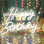 LED Neon Happy Birthday Sign Night Light Birthday Party Decorations White USB Operated Decorative for Backdrop Party Bedroom Wall Décor 5v