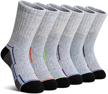 Kids Hiking Walking Socks, Boys Girls Toddlers Merino Wool Warm Socks,Wicking Cushion Crew Socks(Grey,9-13 Years)