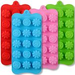 Newk Flower Shape Silicone Molds, 4 Packs 15 Cavity Nonstick Food Grade Silicone Molds DIY for Chocolates, Candies, Ice Cubes, Jellos, Handmade Soap, and Bath Bombs