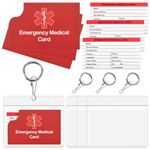 4 Pack Medical Alert Keychain Emergency Medical Information Id Card Emergency Contact Card Wallet with Resealable Badge Holder for Caretakers (Red Keychain)