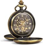 ManChDa Mechanical Pocket Watch for Men Vintage Pocket Watch with Chain Smooth Face, 4. Bronze