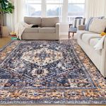 KOZYFLY Boho Area Rug 8x10 Ft Rugs for Living Room Washable Bedroom Rug Non Slip Rugs for Living Room Navy Brown Printed Faux Wool Vintage Bedroom Rug Floor Carpet for Dining Room Living Room