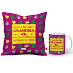 Indigifts The Best Grandma Designer Coffee Mug and Cushion Cover 12x12 with Filler - Purple - House Warming Gift for Grand Mother on her Birthday Anniversary Grand Parents Mothers Day Home Decor