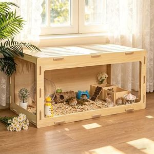 COZIWOW Wooden Hamster Cage Chewproof, Bigger World - 32" Large Hamster Cages and Habitats, Openable Top & 3 Side Acrylic Sheets, Small Animal Cage Pet House for Syrian Dwarf Guinea Pig Chinchilla