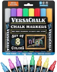 VersaChalk Liquid Chalk Pens - 5 mm Bold Tip, 8 Neon Colors - Non Toxic Wet Erase Chalkboard Window Glass Marker