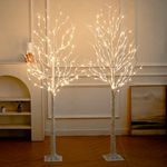 NOWSTO Lighted Birch Tree, 2 Pack 6 Feet 144 Warm White Lights, Prelit White Artificial Christmas Trees for Indoor Outdoor Decor Garden Wedding Party Bedroom Decoration 2PK