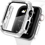 AMiRiTE ADW03 Case Bumper Cover with Tempered Glass Screen Protector Compatible with Apple iWatch Bling Diamond Rhinestone Case for All Watch Series (45MM, Silver - DIAMOND)