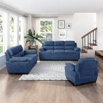 Torque - Jett 6 Seater Fabric Sofa (3+2+1 Seater, Blue) | 6 Person Sofa | Sofa Set for Living Room, Bedroom, Home, Office Furniture | 3 Years Warranty