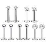 Liuxn No. 16 stainless steel nose studs in 5 styles, tragus, ear studs, pen, crystal ball, nib, 5 pairs