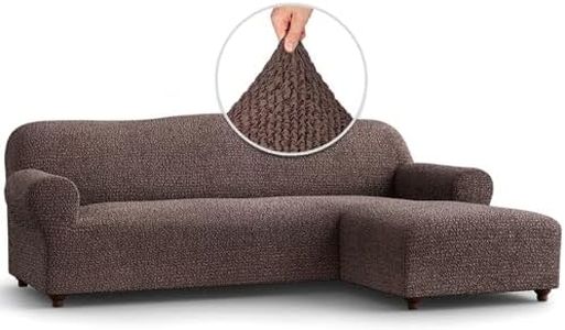 PAULATO BY GA.I.CO. Sectional Couch Cover - Chaise L-Shape Sofa Slipcover - Washable Corner Couch Covers - 1-Piece Form Fit Stretch Cover - Mille Righe - Brown (Right-Facing Chaise)