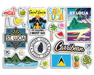 A5 Sticker Sheet Saint Lucia Landmarks Vinyl Stickers - Caribbean St Beach Summer Tropical Coast Flamingo Airport Stamps Skyline Flag Map Travel Holiday Scrapbooking Luggage #79215