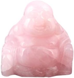 YWG Rose Quartz Healing Crystal Gemstone Carved Laughing Happy Buddha Feng Shui Figurines Wealth and Good Luck 1.5"