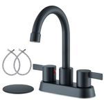 Bathroom Faucets for Sink 3 Hole,4 inch 2-Handle Centerset Faucets 360 Swivel Spout Matte Black Bathroom Sink Faucet with Pop-Up Drain Assembly and Water Supply Lines for Bathroom Sink Vanity RV