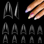 500pcs Nail Tips Stiletto Short for Acrylic, Clear Half Cover Shape Nail Tips French Transparent Nail Tip Press On False Artificial Nails Mold for Acrylic Nails 10 Sizes