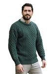 Aran Crafts Irish Soft Cable Knitted Wool Crew Neck Unisex Sweater (C1347-XL-MOSS)