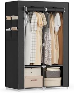 SONGMICS Portable Closet, Wardrobe Closet Organizer with Cover, 2 Hanging Rods and Shelves, 4 Side Pockets, 33.9 x 17.7 x 65.7 Inches, Large Capacity for Bedroom, Living Room, Ink Black URYG091B01