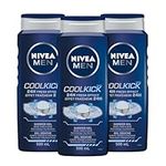 NIVEA MEN Cool Kick Body Wash | 3-in-1 Men Shower Gel (Body, Face & Hair), 3x500mL