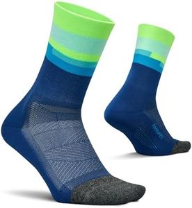 Feetures Elite Light Cushion Mini Crew Sock - Sport Sock with Targeted Compression - Medium, Surfboard Blue (1 Pair)