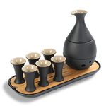 TEANAGOO Ceramic Sake Set with Warmer Pot Bamboo Tray, 10pcs/Set. Regular Kraf Box Safe Packing, Sake Carafe(6 Oz) with 6 Sake Cups (0.9 Oz) for Hot or Cold Japanese Soju