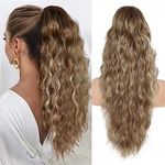 26 Inch Ponytail Extension, Natural Drawstring Ponytail Extension, Long Wavy Hair Extensions, Synthetic Hair Pieces for Women, Ponytail Hair Extension for Daily Use (Medium Brown Highlighted Blonde)