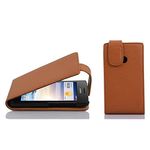 Cadorabo Case Compatible with Huawei Ascend G330 in Saddle Brown - Flip Style Case Made of Structured Faux Leather - Wallet Etui Cover Pouch PU Leather Flip