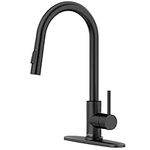 APPASO Black Kitchen Faucet, Modern Kitchen Faucet with Pull Down Sprayer Matte Black, Single-Handle High Arc Gooseneck Modern Kitchen Sink Faucet with Deck Plate